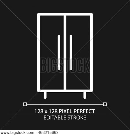 Wardrobe Closet Pixel Perfect White Linear Icon For Dark Theme. Armoire For Bedroom. Wooden Cabinet.