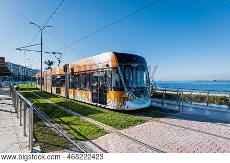 Izmir, Turkey - December 2022: Tram In Izmir City, Turkey. Tram Izmir Is A Tram Network In Izmir, Th