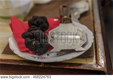 Whole Fresh Black Truffles Ready To Be Shaved Tableside For A Decadent Pasta Sauce At An Italian Res