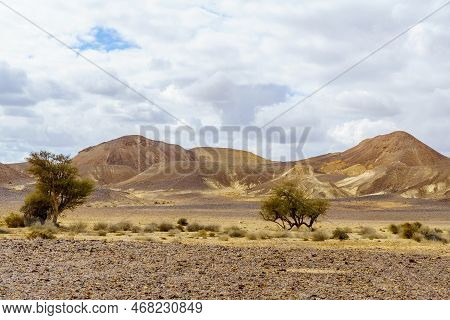 Winter View Of Desert Landscape In Kedar Valley, Massive Eilat Nature Reserve, Southern Israel