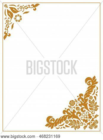 Decorative Frame With Elaborate Stylized Floral Corners, With Acanthus Leaves Plants And Abstract Sh