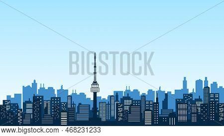 High Namsan Tower Silhouette In A City With Lots Of Buildings
