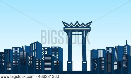 Silhouette Of Giant Swing City With Clear Sky And Tall Apartments Around