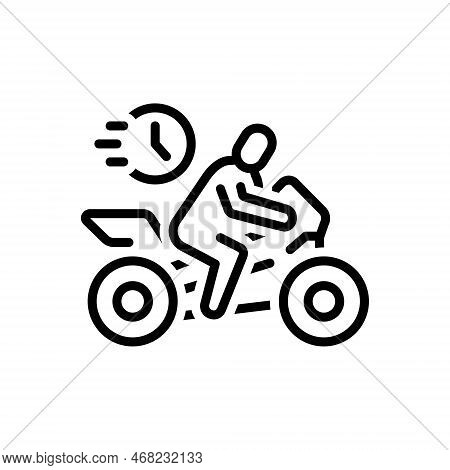 Black Line Icon For Immediate Bike Speed Fast Quick Instant Rapid Race Motorbike Quick At-once Fast