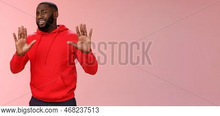 No Way Not Happen. Portrait Bothered Displeased Intense Cringing Black Guy Shaking Head Negative Ans