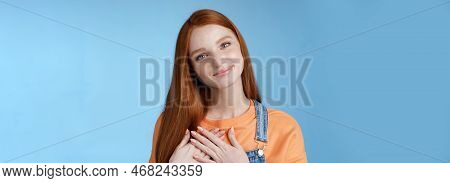 Touched Romantic Tender Cute Redhead Feminine Girl Blue Eyes Tilting Head Melting Heartwarming Gestu