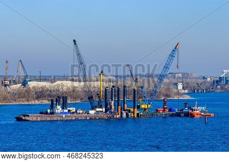 Construction Of New Bridge Across River Dnieper In Kremenchuk, Ukraine