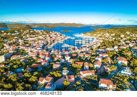 Jezera On Murter Island Aerial Panoramic View, Archipelago Of Dalmatia, Croatia