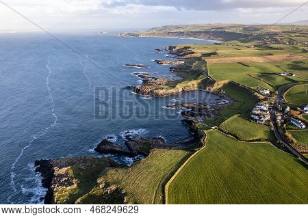 Aerial View Of Dunseverick In County Antrim, In Northern Ireland.