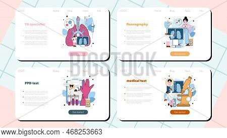 Tuberculosis Specialist Web Banner Or Landing Page Set. Human Pulmonary