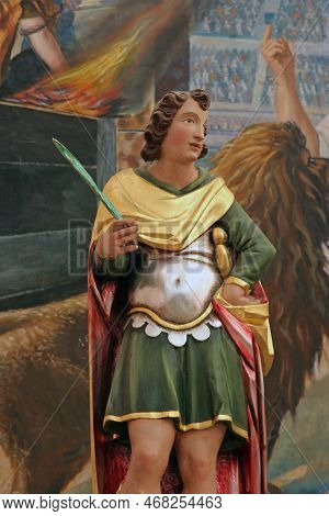 Groznjan, Croatia - June 04, 2012: Saint Vitus, Statue On The Main Altar In The Parish Church Of Sai