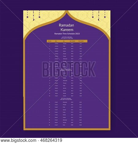 Ramadan Calendar Design 2023. Calendar Mockup Template, Islamic Calendar Dua And Time Table Schedule