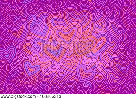 Valentines Day Greeting Card Template Or Background With Hearts And Line Ornament. Retro Fashion Hip