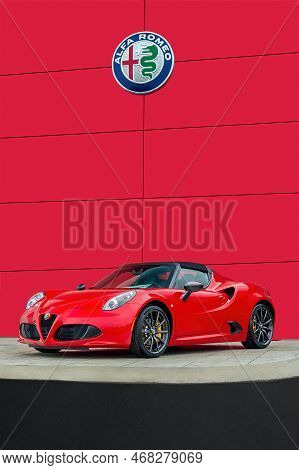 Maryville, Tennessee, United States - May 16, 2016: An Alfa Romeo 4cii Sports Car Resting Under The 