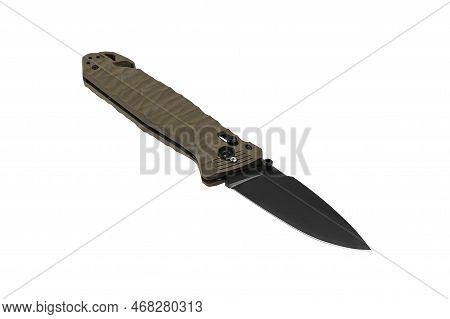 Pocket Folding Knife With Sling Cutter And Cullet. Compact Metal Sharp Knife With A Black Folding Bl