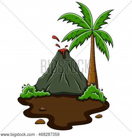 The Volcano Mountain  Isolated On White Background