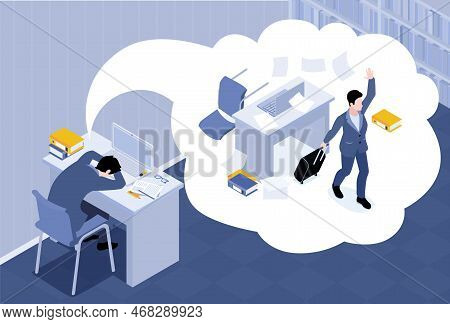 Business Stress Background With Exhaustion Syndrome Symbols Isometric Vector Illustration