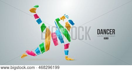 Abstract Silhouette Of A Young Hip-hop Dancer, Breake Dancing Man Isolated On White Background. Vect