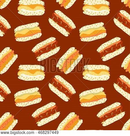 Korean Street Food Seamless Pattern. Bap Rice Burger Rice With Different Fillings. Asian Traditional