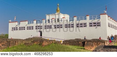 Lumbini, Nepal - November 09, 2019: Panorama Of The Mayadevi Temple In Lumbini, Nepal, Birthplace Of