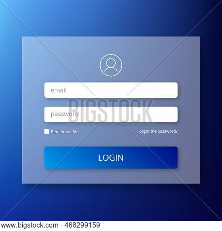 Login Form Page With A Password Reminder. Sign In Interface, Website Vector Template In Blue Color.