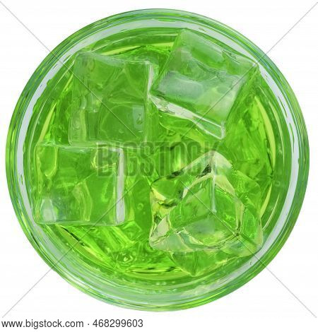 Green Dragon Or St. Patrick Cocktail, Green Alcoholic Cocktail With Vodka, Gin, Liquor, Ice And Mint
