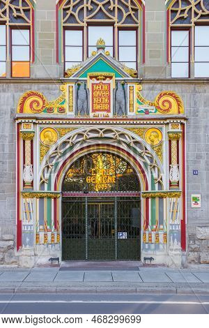 Halle, Germany - March 22, 2022: Door Of The Historic Courthouse Building In Halle, Germany