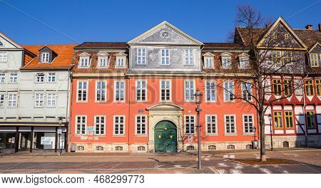 Wolfenbuttel, Germany - March 23, 2022: Panorama Of Colorful Historic Houses In Wolfenbuttel, German