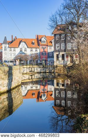 Wolfenbuttel, Germany - March 23, 2022: Oker River Going Through The Historic Center Of Wolfenbuttel