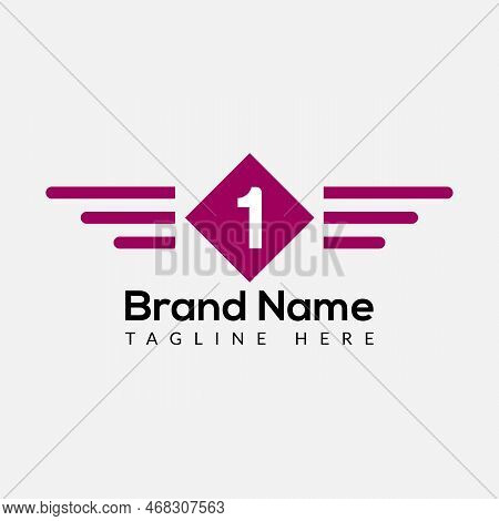 Wing Logo On Letter 1 Template. Wing On 1 Letter, Initial Wing Sign Concept Template