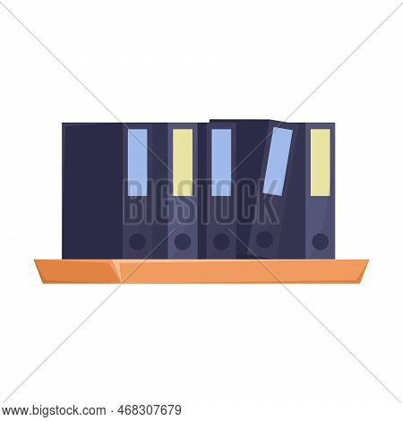 Computer Classroom Interior Cartoon Illustration. Wall Shelf With Folders And Documents Isolated On 