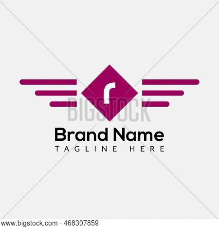 Wing Logo On Letter R Template. Wing On R Letter, Initial Wing Sign Concept Template
