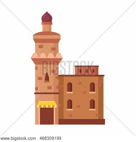 Arabian City Vector Illustration. Cartoon Drawing Of Old Or Ancient Islamic Or Muslim Castle For Ara