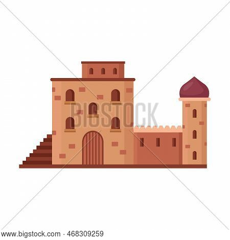 Arabian City Or Landscape Element Vector Illustration. Cartoon Drawing Of Old Or Ancient Islamic Or 