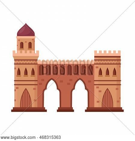 Arabian City Element Vector Illustration. Cartoon Drawing Of Old Or Ancient Islamic Or Muslim Castle