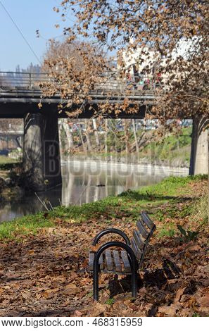 View Of The City Of Trikala, Recreation Area, Bridge And The Embankment Of The Historical Litheos Ri