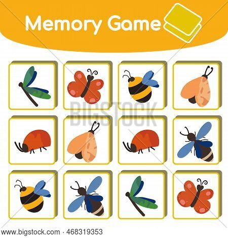 Memory Game Find Two Identical Pictures For Preschool Children Collection Of Bright Colorful Cards W