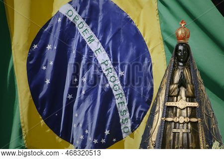Statue Of The Image Of Our Lady Of Aparecida, Mother Of God In The Catholic Religion, Patroness Of B