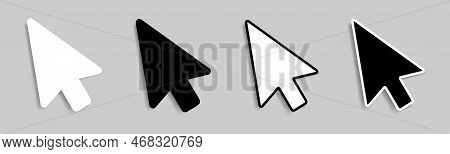 Mouse Pointer Icons With A Shadow On A Gray Background. A Set Of Four Cursor Pointers.