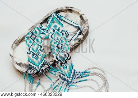 Geometric Pattern On The Gerdan Ornament, Ukrainian Beaded Ornament, Amulet.