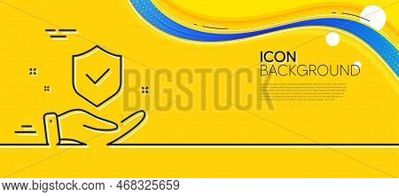 Insurance Hand Line Icon. Abstract Yellow Background. Risk Coverage Sign. Policyholder Protection Sy
