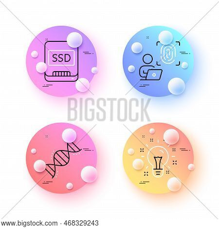 Computer Fingerprint, Ssd And Chemistry Dna Minimal Line Icons. 3d Spheres Or Balls Buttons. Idea Ic