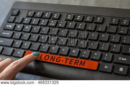 Writing Displaying Text Long Term. Business Showcase Occurring Over Or Involving A Relatively Long P