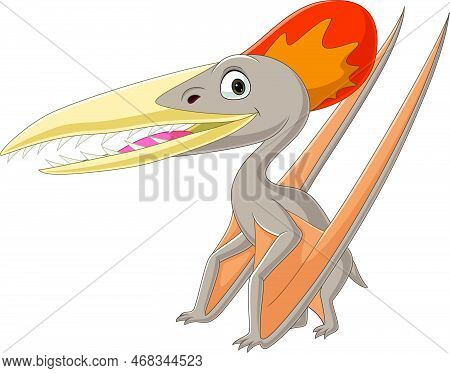 Vector Illustration Of Cartoon Pterodactyl On White Background