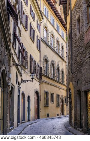 Medieval Renaissance Gothic Buildings Along A Narrow Street In Oltrarno Santo Spirito Area Of Centro