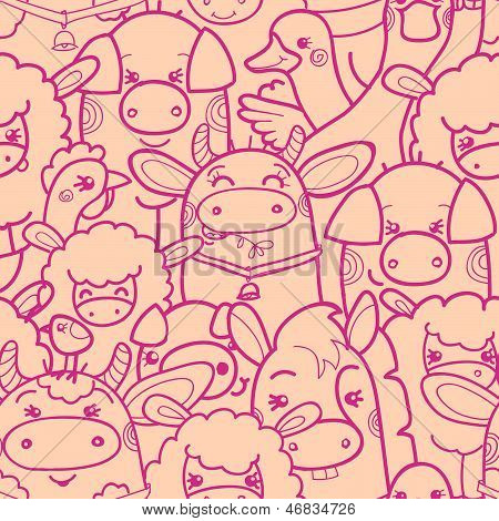 Cute farm animals seamless pattern background
