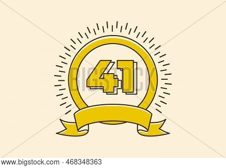 Vintage Retro Yellow Circle Badge With Number Fourty One On It