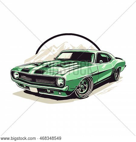 Classic Custom Muscle Car Racing In Retro Style  Vector Illustration, For Log Icon Badge