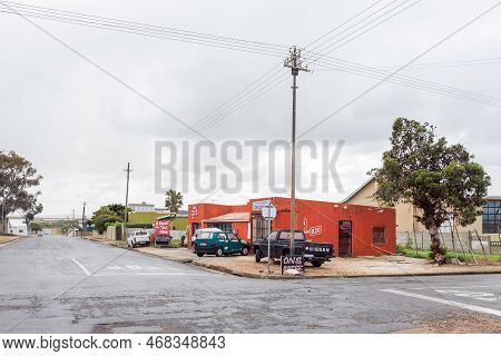 Bredasdorp, South Africa - Sep 23, 2022: A Street Scene, With A Tuck Shop, In Bredasdorp In The West