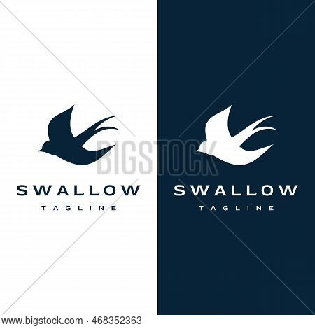 Simple Logo Template Design Silhouette Of A Martin Martlet Swallow Flying Hovering.